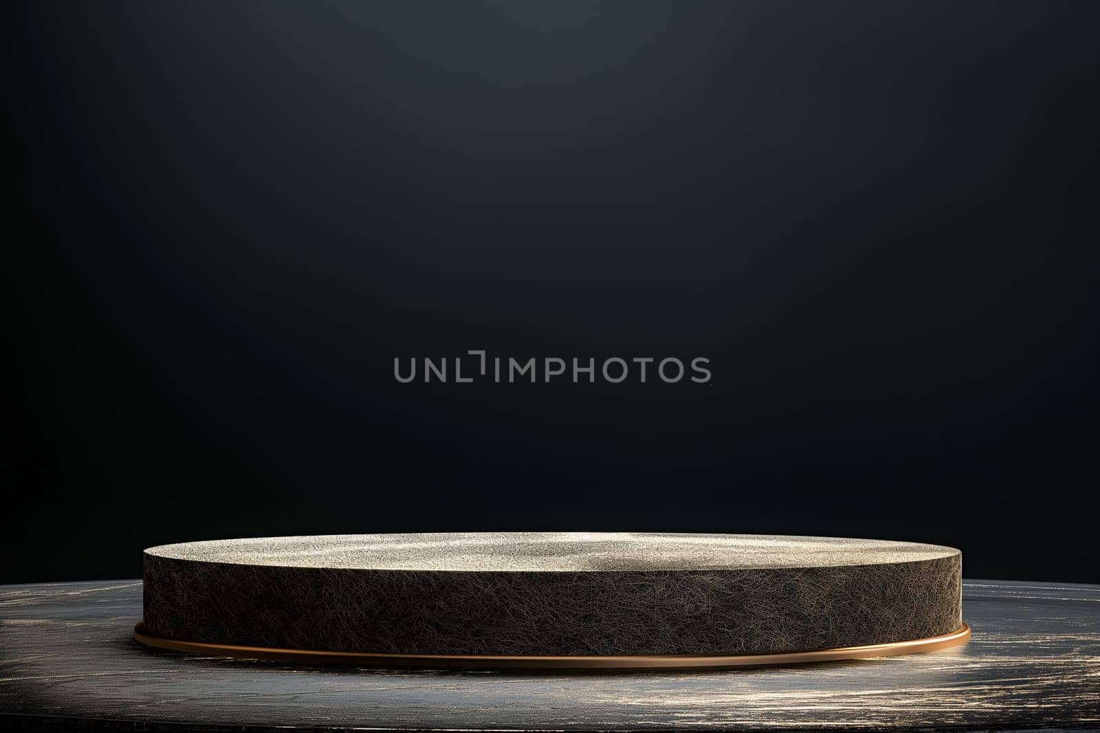 Elegant empty cake stand on dark wooden table with round display and minimal background