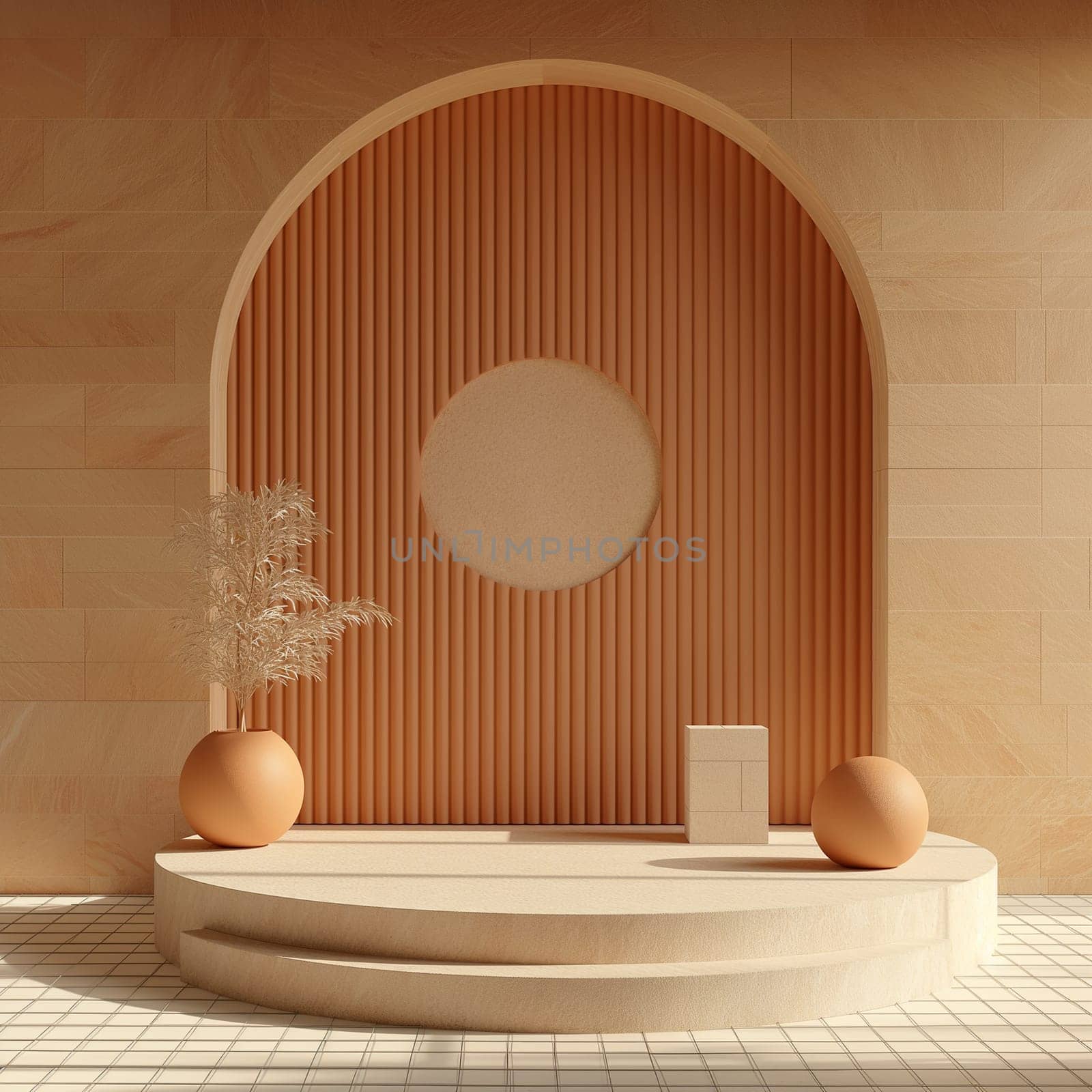 Modern minimalist arch geometry with peach textured design and elegant interior pattern art