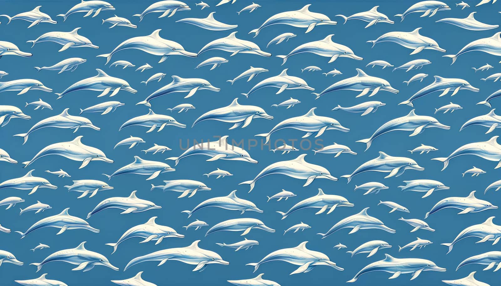 Horizontal pattern with dolphins on a blue background.