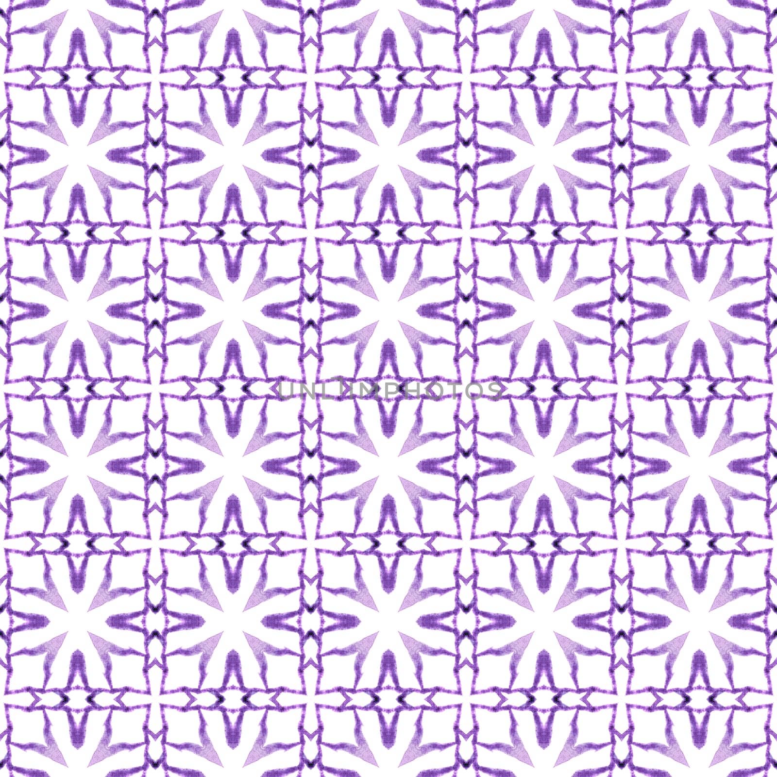 Ikat repeating swimwear design. Purple unusual boho chic summer design. Watercolor ikat repeating tile border. Textile ready modern print, swimwear fabric, wallpaper, wrapping.