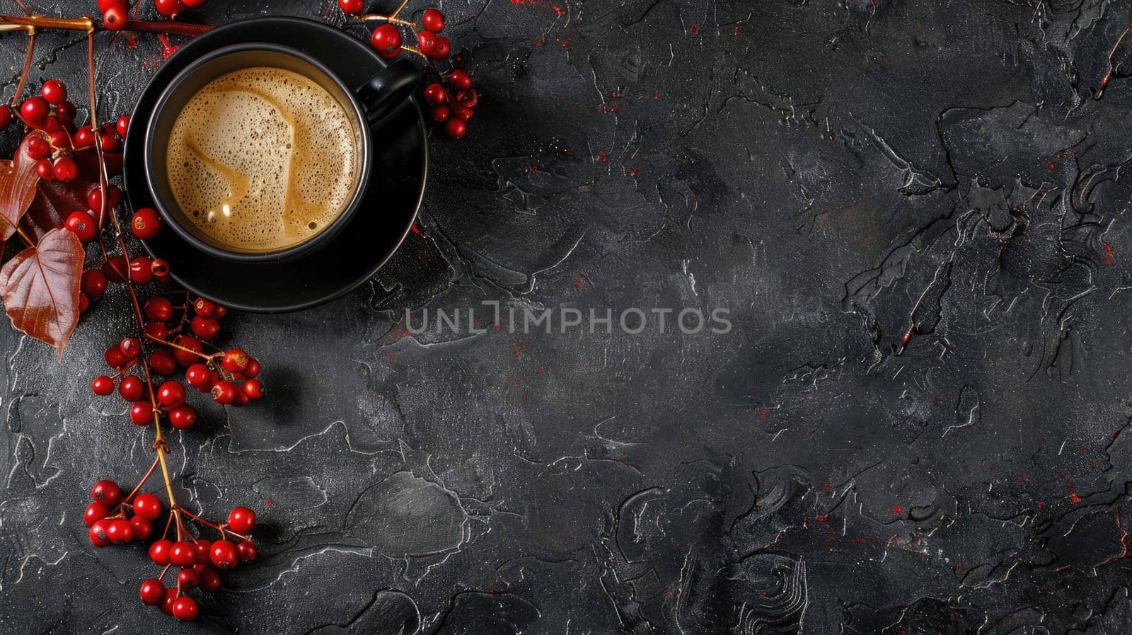 Espresso with red roses leaves photo