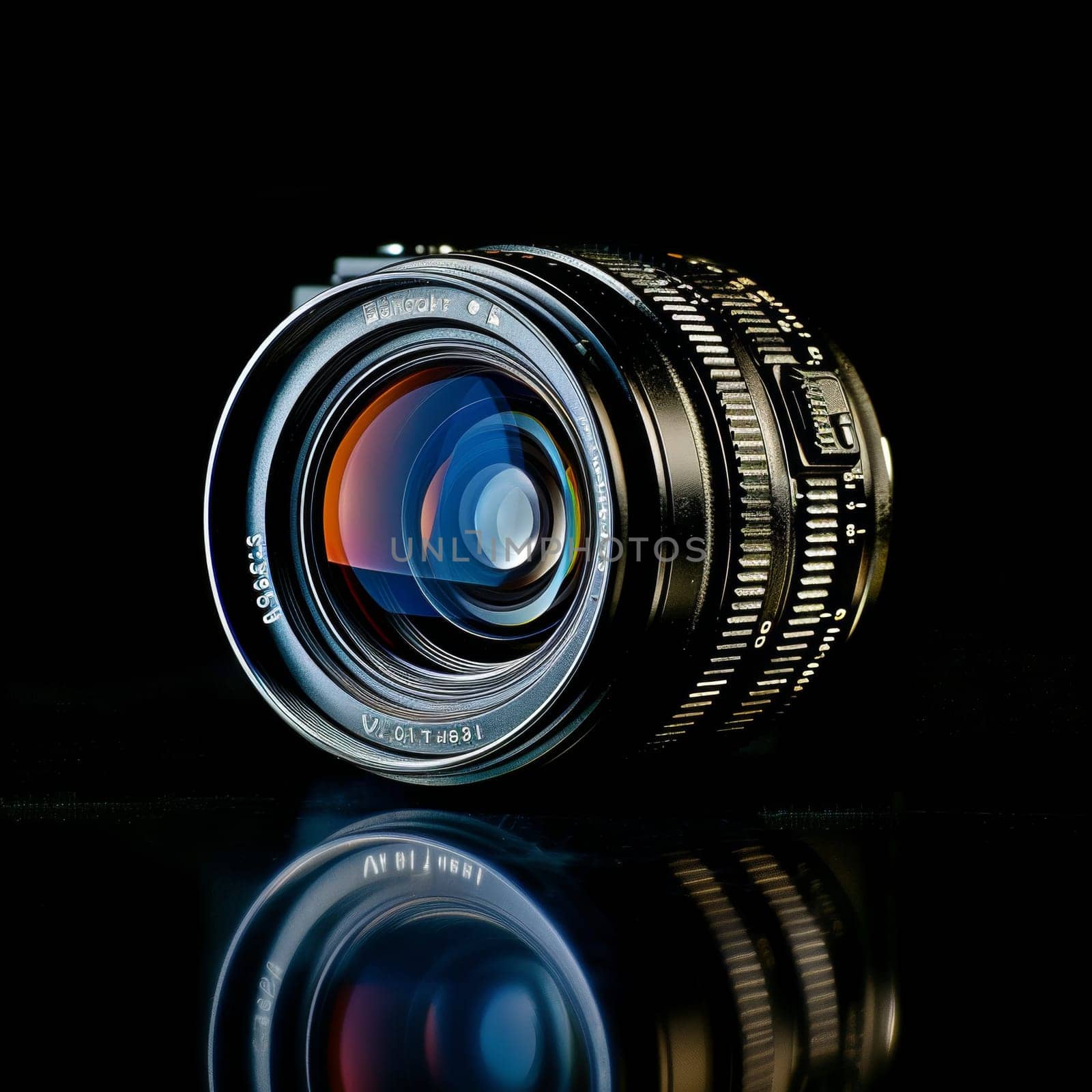 Camera lens isolated with a black background.