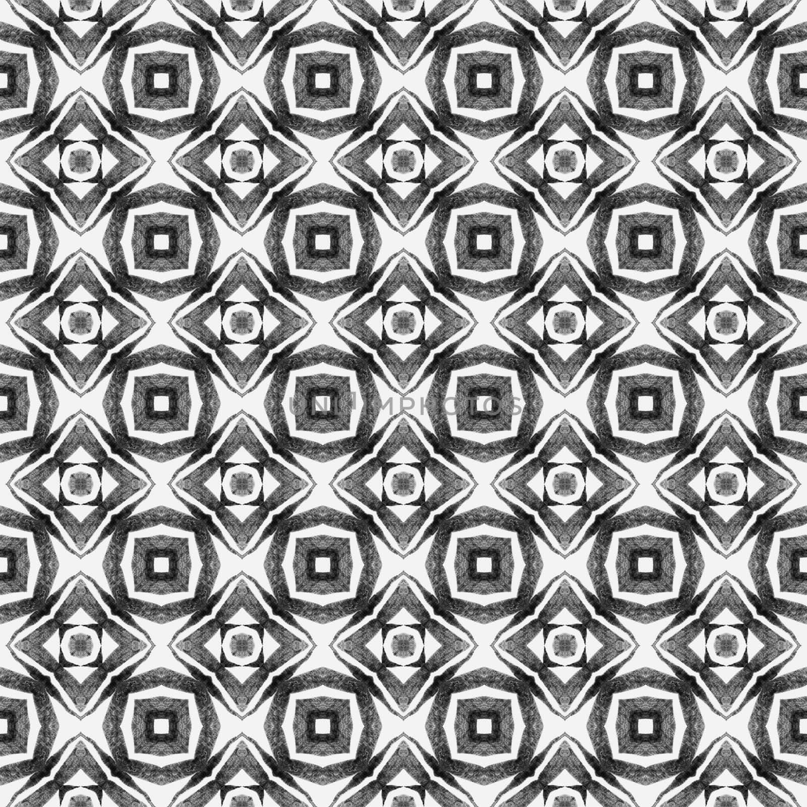 Textile ready imaginative print, swimwear fabric, wallpaper, wrapping. Black and white artistic boho chic summer design. Hand drawn green mosaic seamless border. Mosaic seamless pattern.