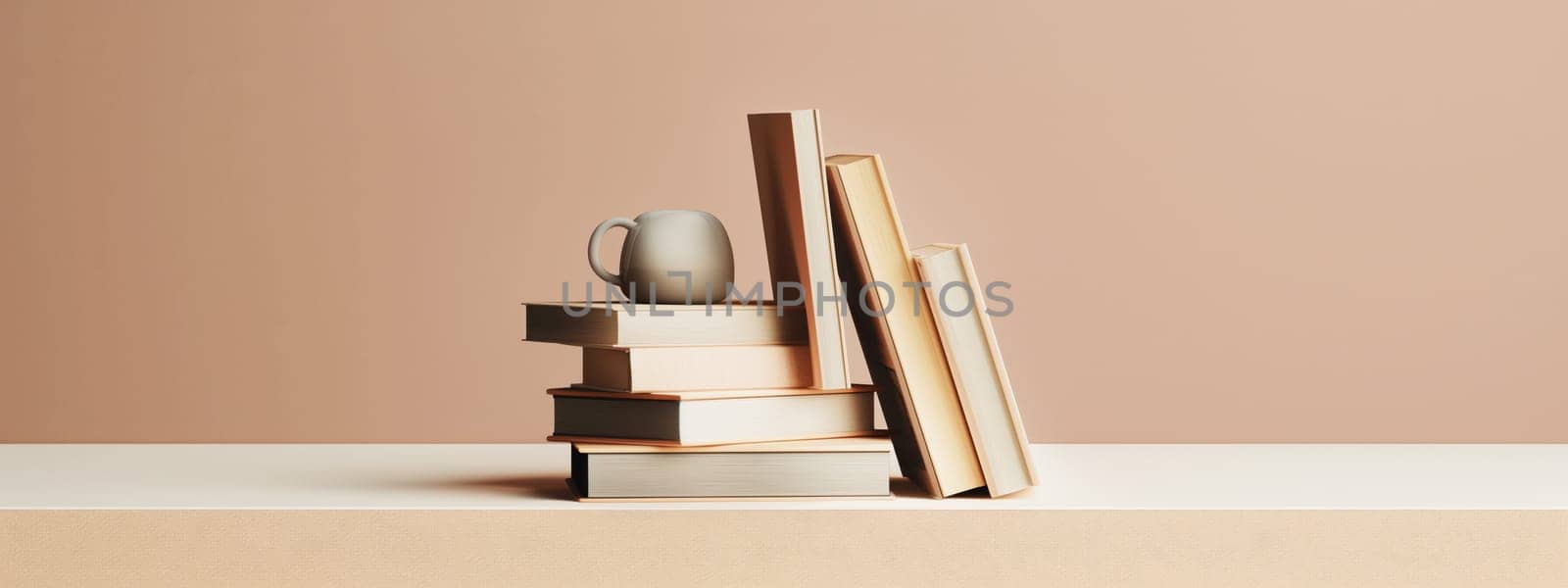 A stack of colorful books symbolizes education and knowledge, set against a minimalist background, perfect for back-to-school themes.
