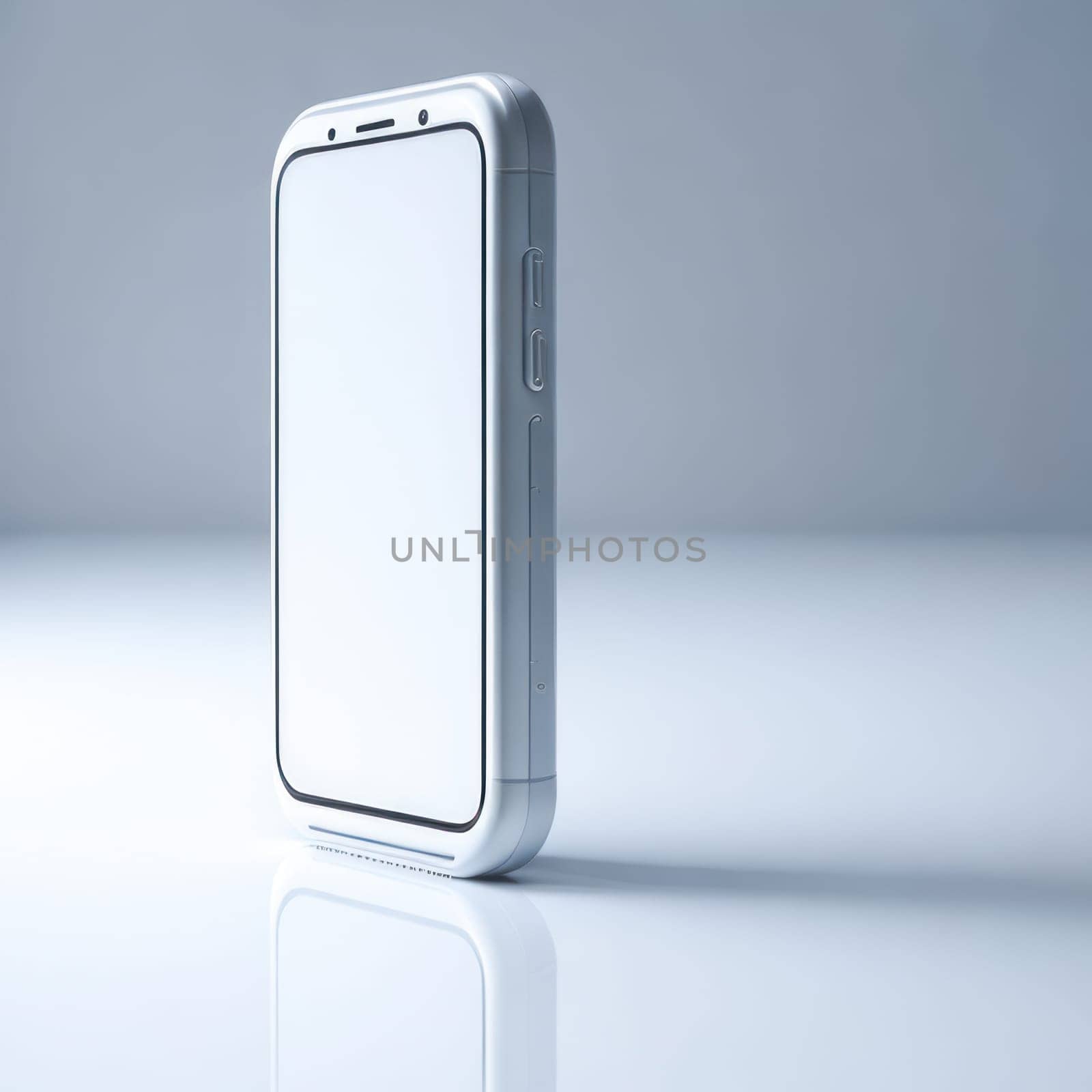 Realistic smartphone blank screen mockup on white background. Mobile phone template. Space for text