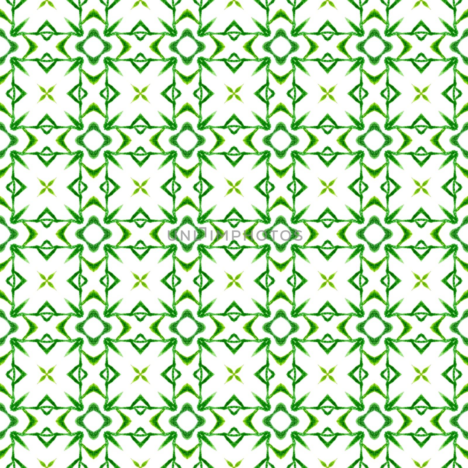Textile ready pleasing print, swimwear fabric, wallpaper, wrapping. Green gorgeous boho chic summer design. Watercolor medallion seamless border. Medallion seamless pattern.