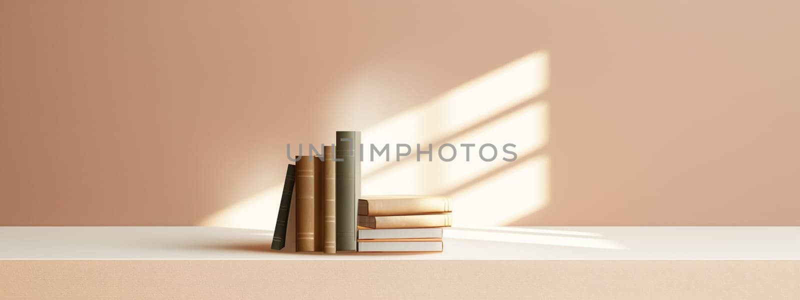 A stack of colorful books symbolizes education and knowledge, set against a minimalist background, perfect for back-to-school themes.