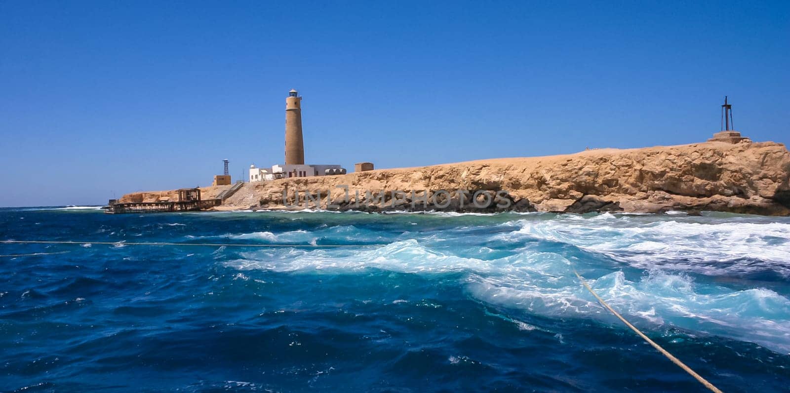 Big Brother Island, Egypt - April 10, 2007: Lighthouse of Big Brother, Brother Islands, Red Sea, Egypt 
