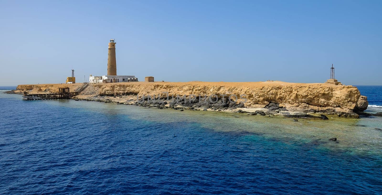 Big Brother Island, Egypt - April 20, 2010:  Lighthouse of Big Brother, Brother Islands, Red Sea, Egypt