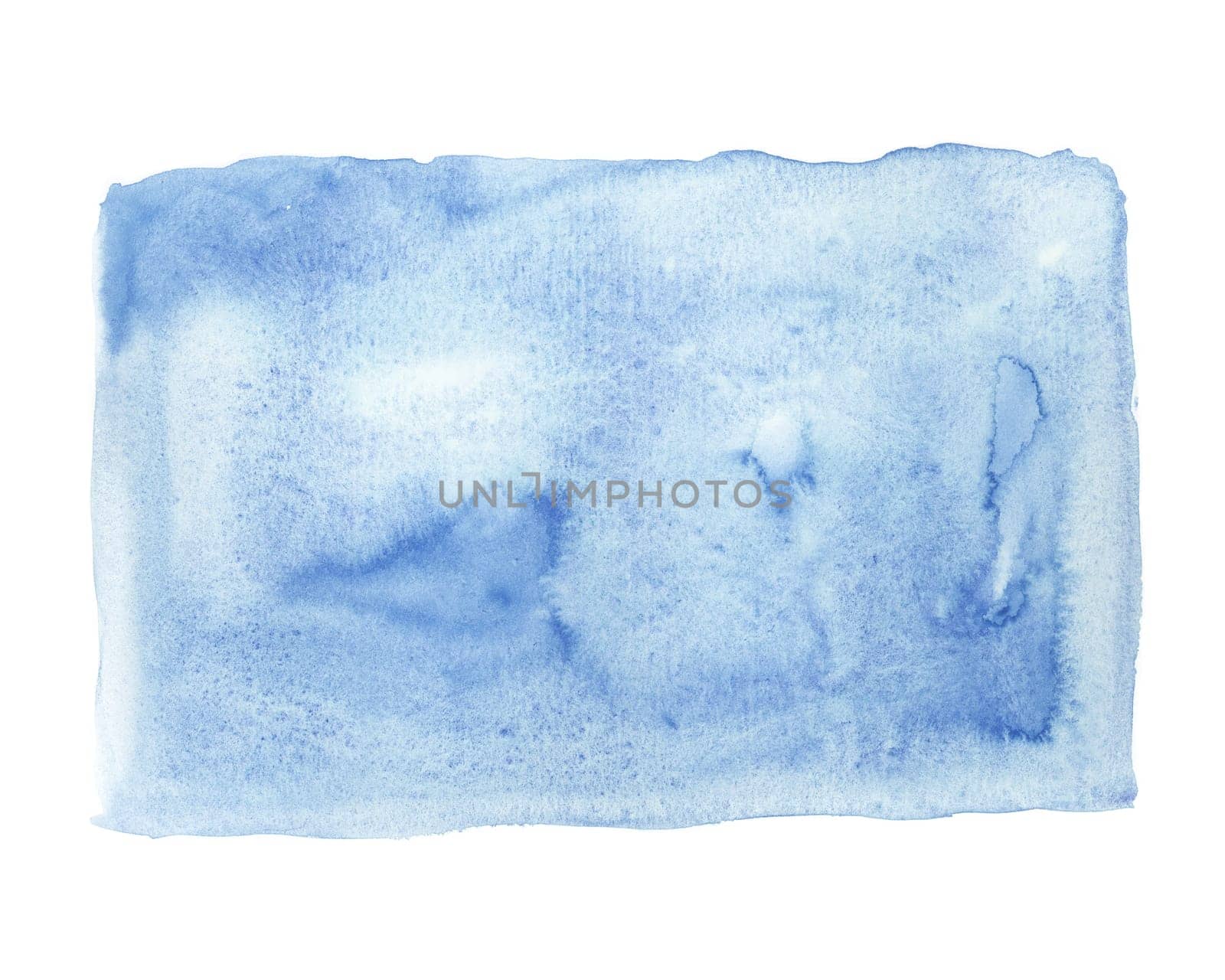 Watercolor backdrop template. Abstract stains texture design element in sky blue hues. Serene blue hand painted paint spill background for invitation, save the date, wedding, postcard, quotes