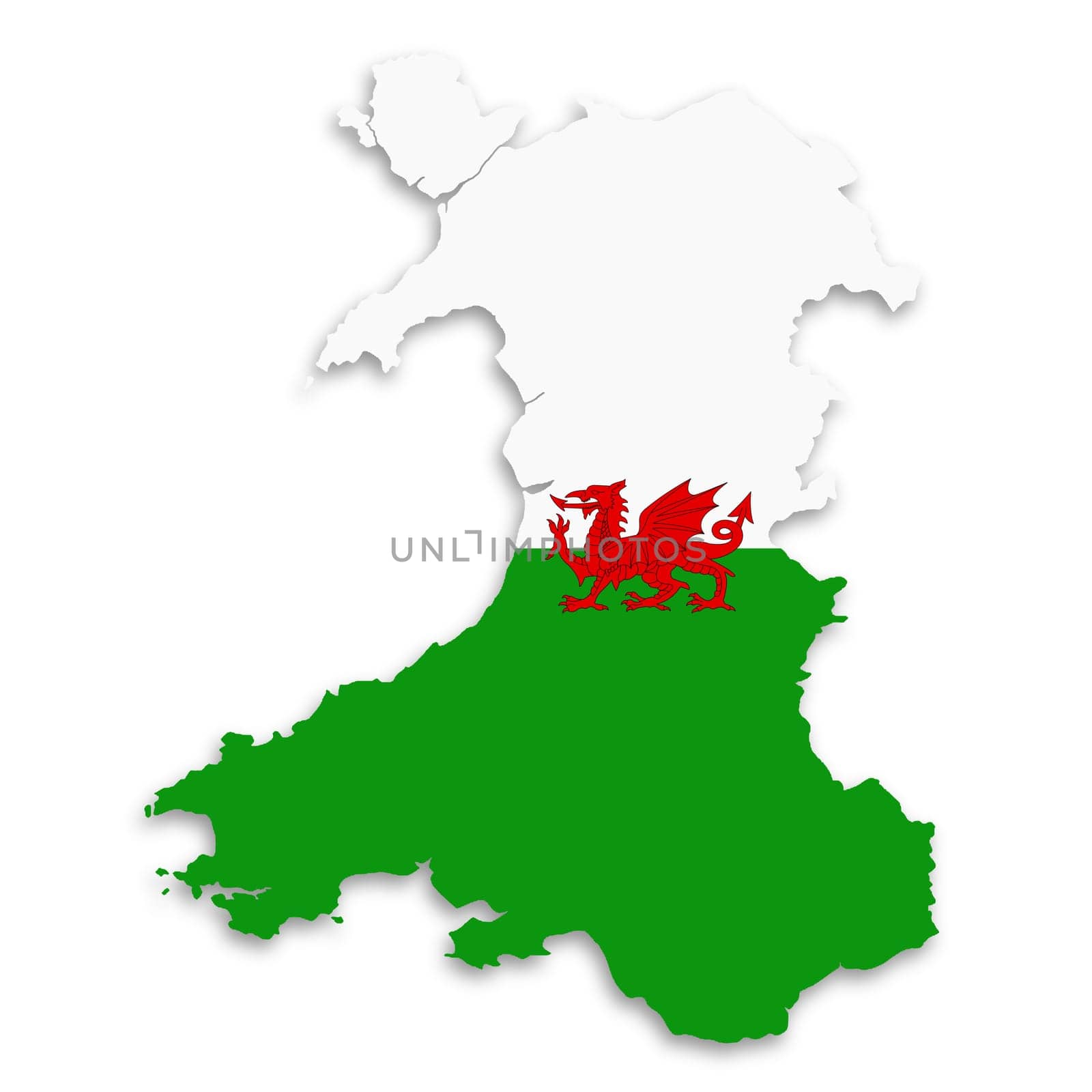 A Wales map on white background with clipping path