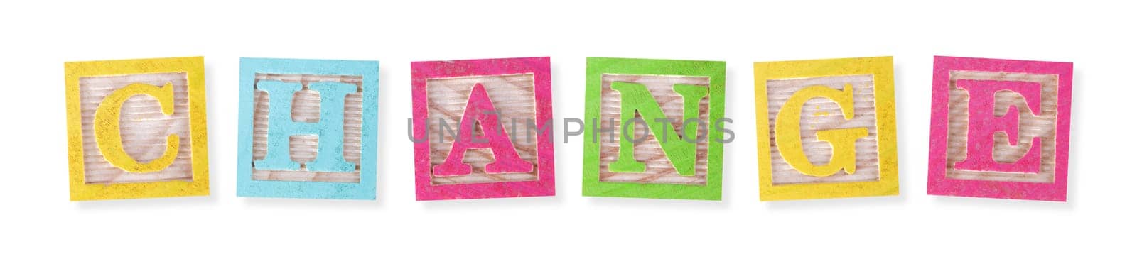 A change concept with childs wood blocks on white with clipping path to remove shadow