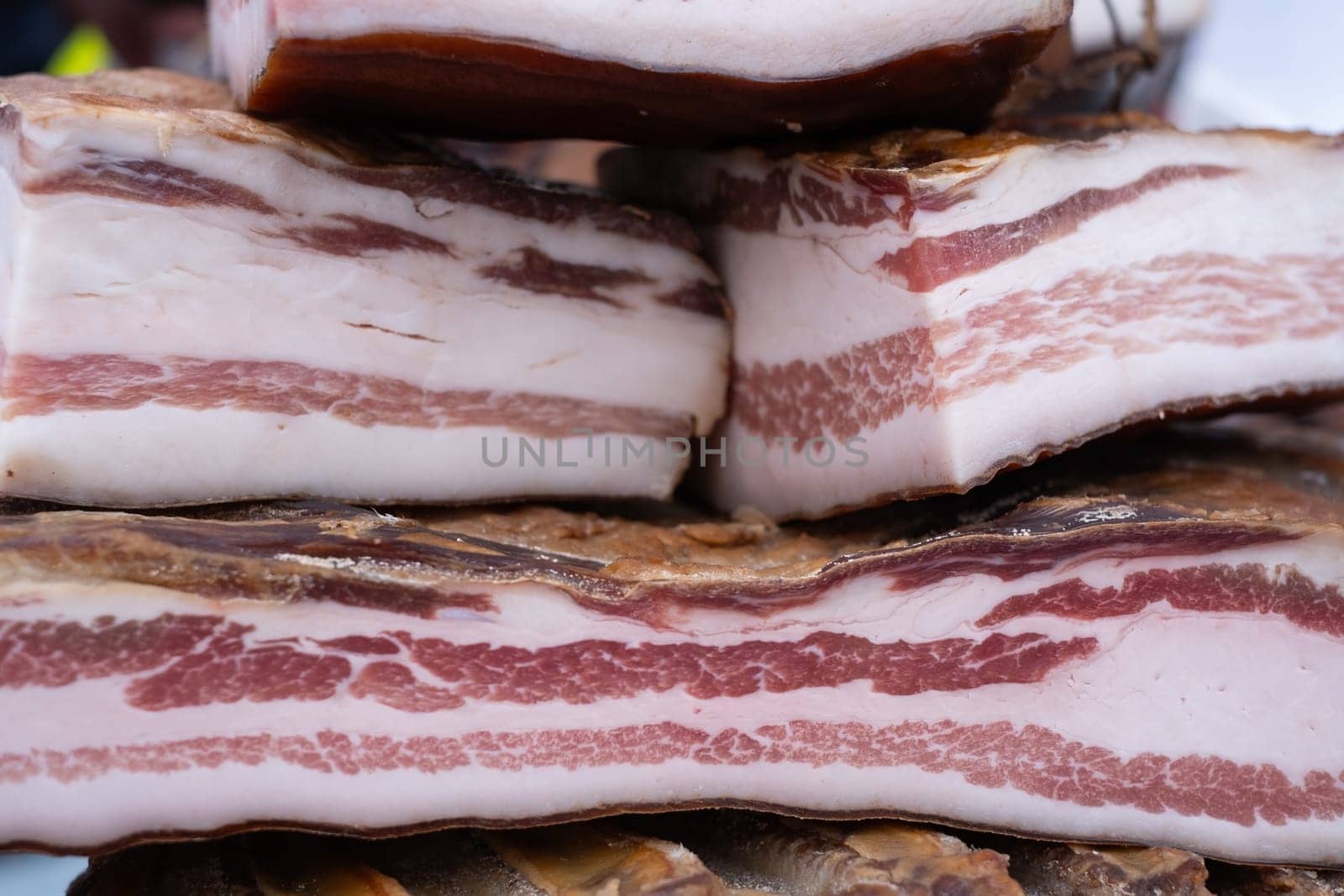 Pieces of salty high-fat meat. Salo or bacon. tasty meat.