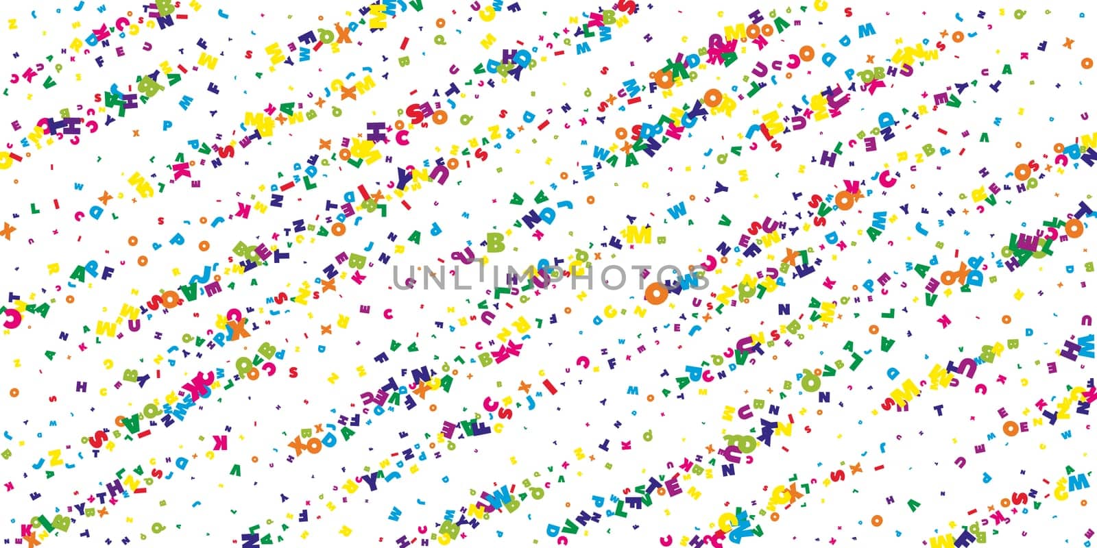 School notebook cover. Colorful childish floating letters of Latin alphabet. Foreign languages study concept. Back to school banner .
