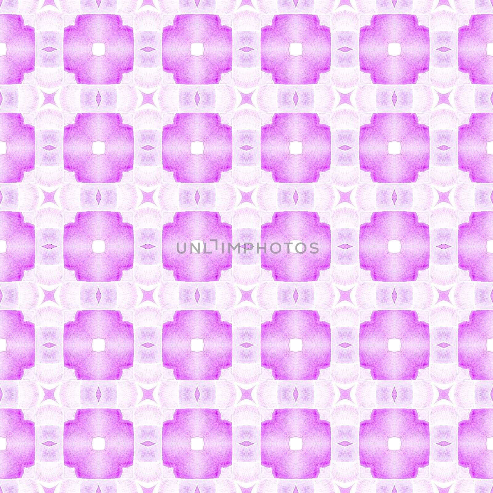 Hand painted tiled watercolor border. Purple favorable boho chic summer design. Textile ready comely print, swimwear fabric, wallpaper, wrapping. Tiled watercolor background.