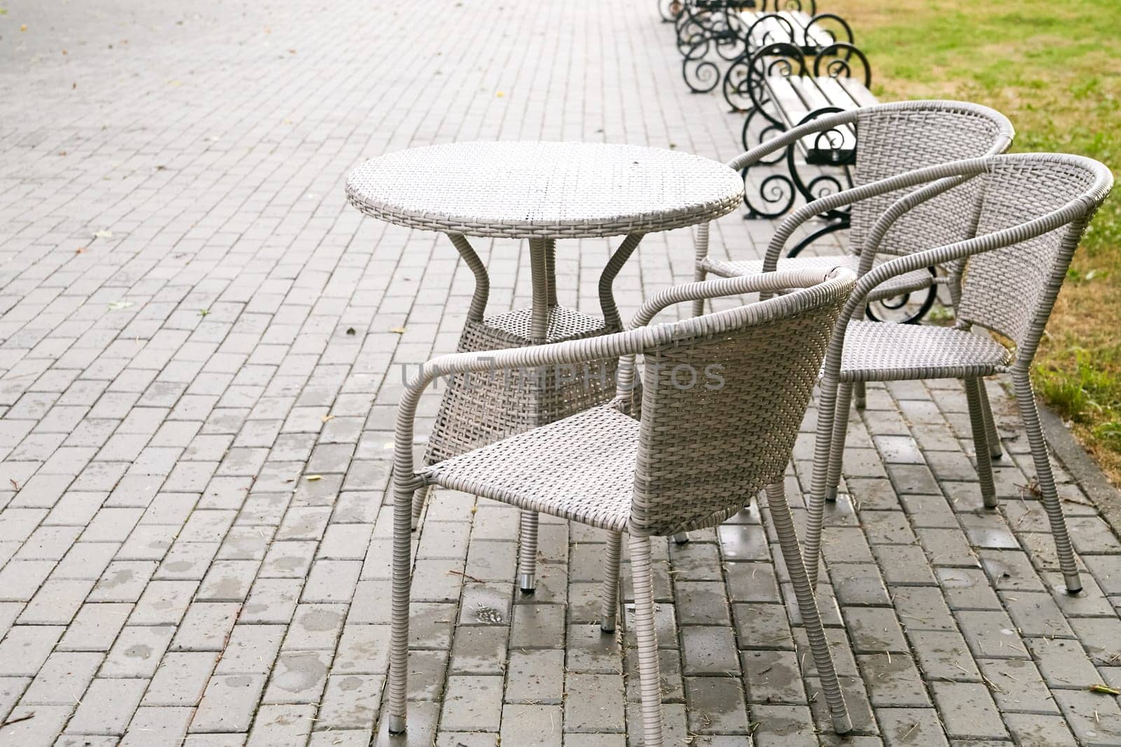 outdoor garden furniture made of artificial rattan. Terrace.Cafes.