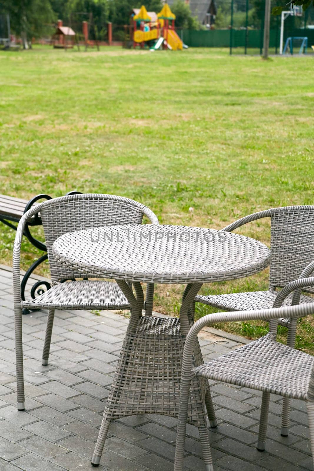 outdoor garden furniture made of artificial rattan. Terrace.Cafes.