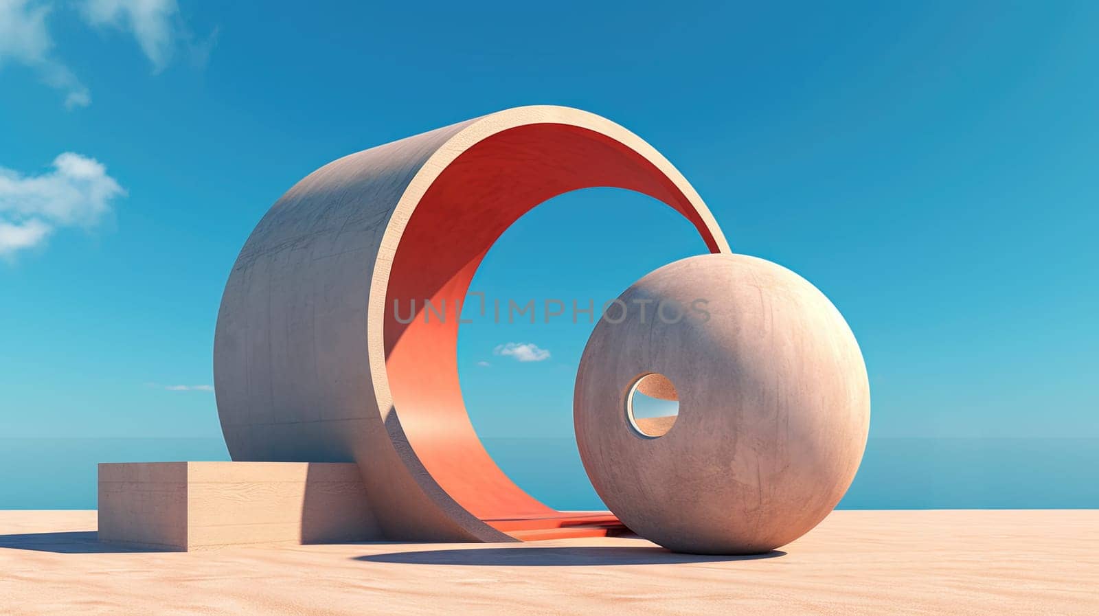 Abstract architecture surreal building. Dream scene with epic architectural abstraction under the blue sky. Generated AI