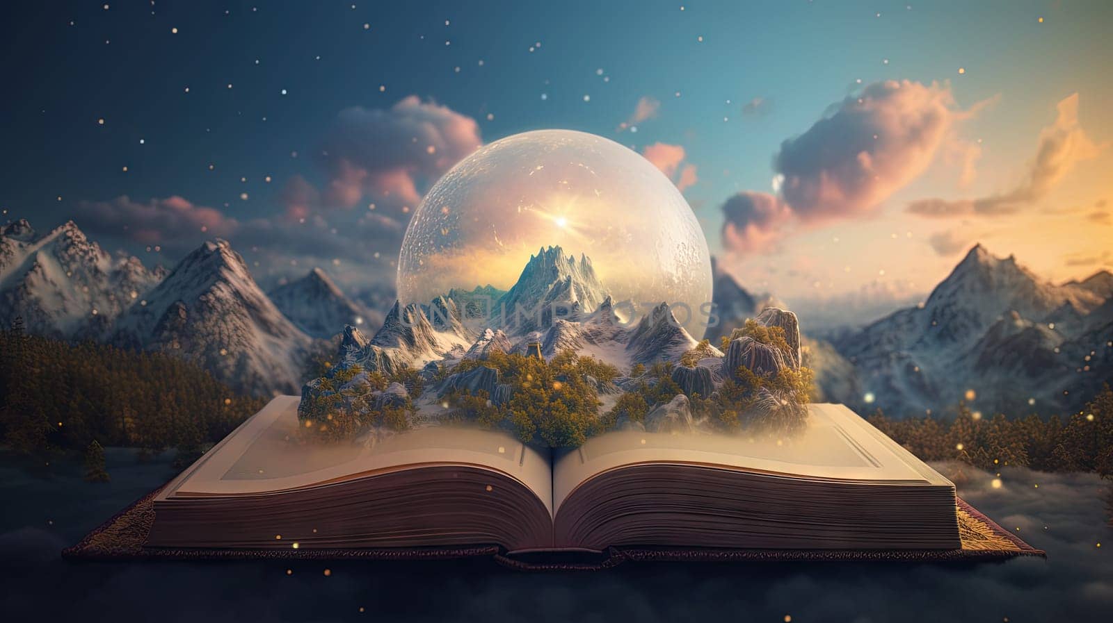 Open book with wisdow and knownedge on the pages. Education or religion concept in literature. Generated AI