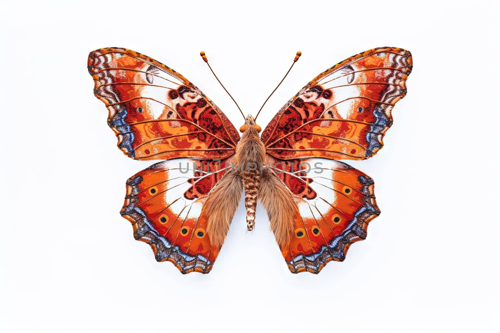 Butterfly with colorful wings isolated on white. Generative AI
