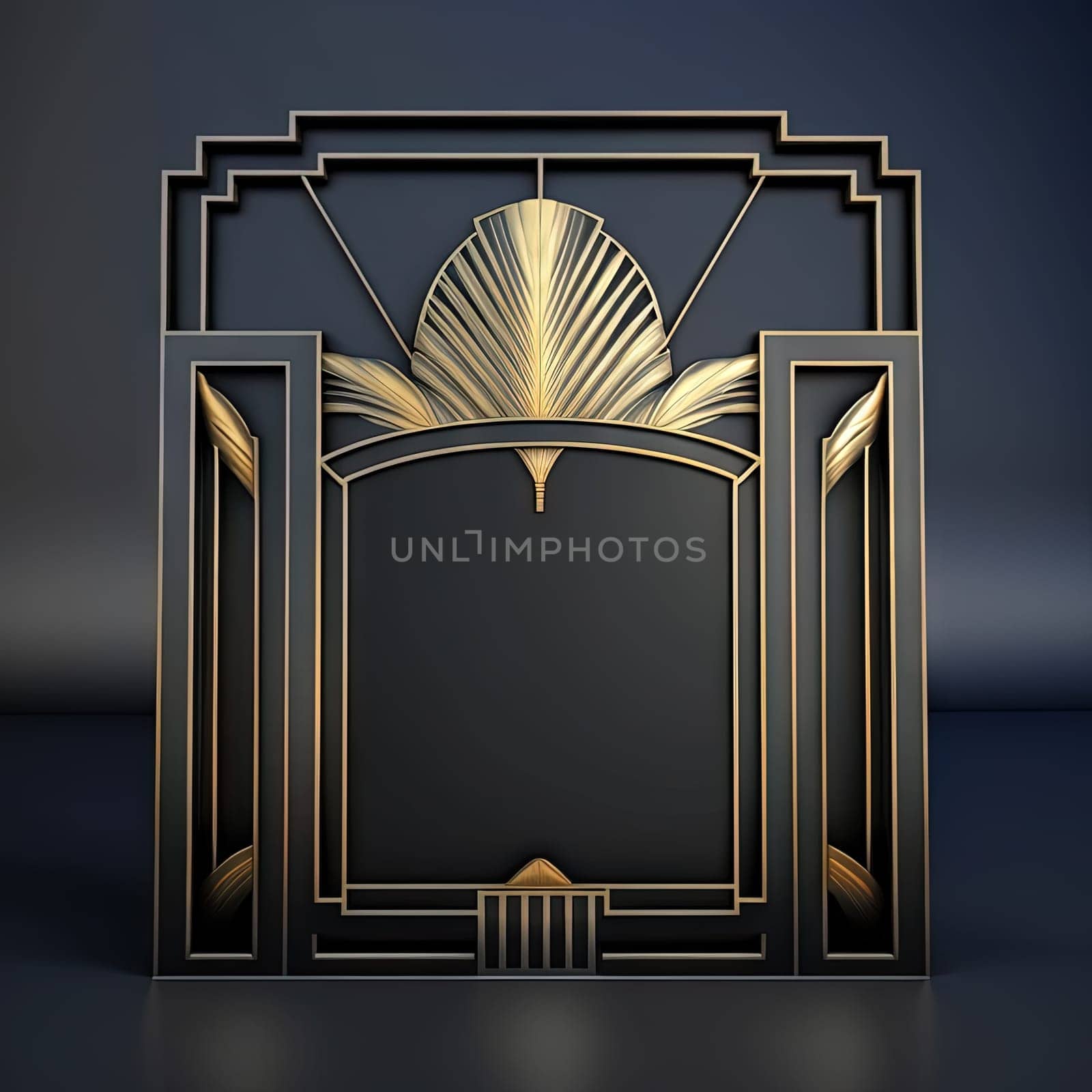 Golden art deco frame with ornament. Retro golden art deco or art nouveu frame in roaring 20s style. Generative AI