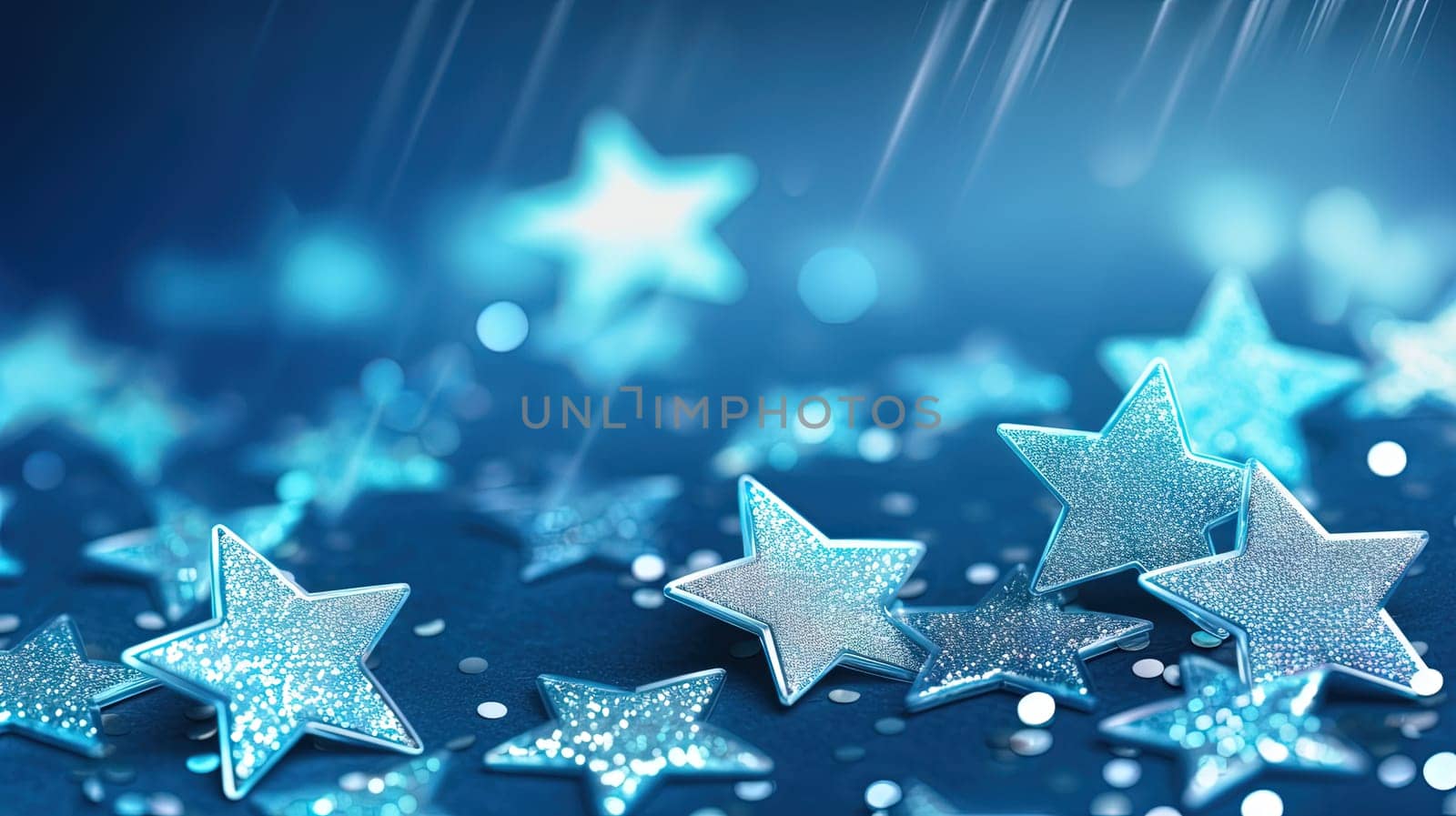 Abstract shiny background with blue glitter. Scattered confetti sparkles with light blue pastel color. Generated AI