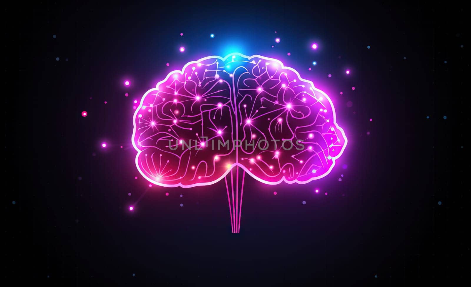 Brain sign in purple color. Neon line styled brain icon, symbol of science and intelligence. Generated AI