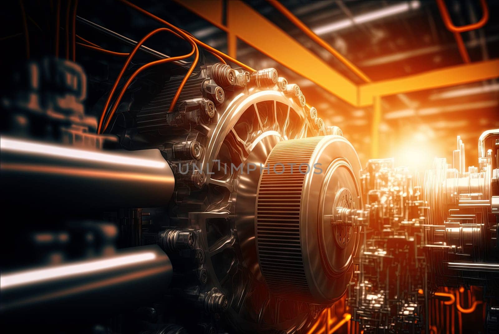 Industrial abstract background with machinery details. Shiny metal equipment concept. Generated AI