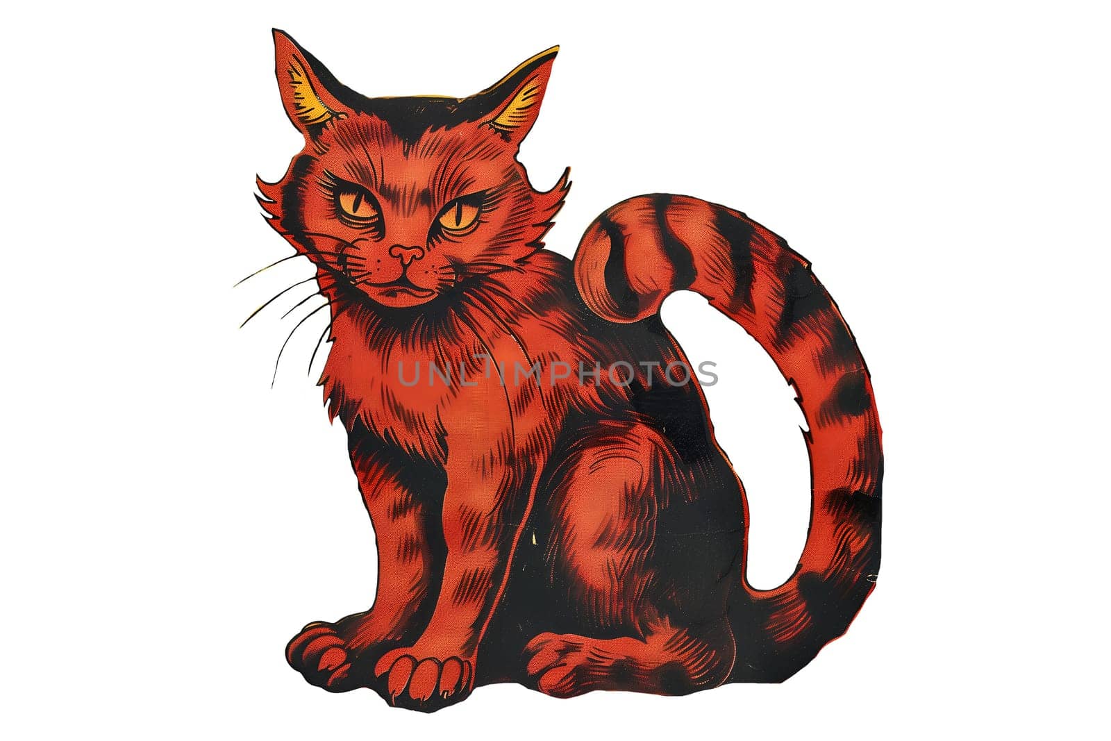 Vintage cut out illustration of orange cat with green eyes