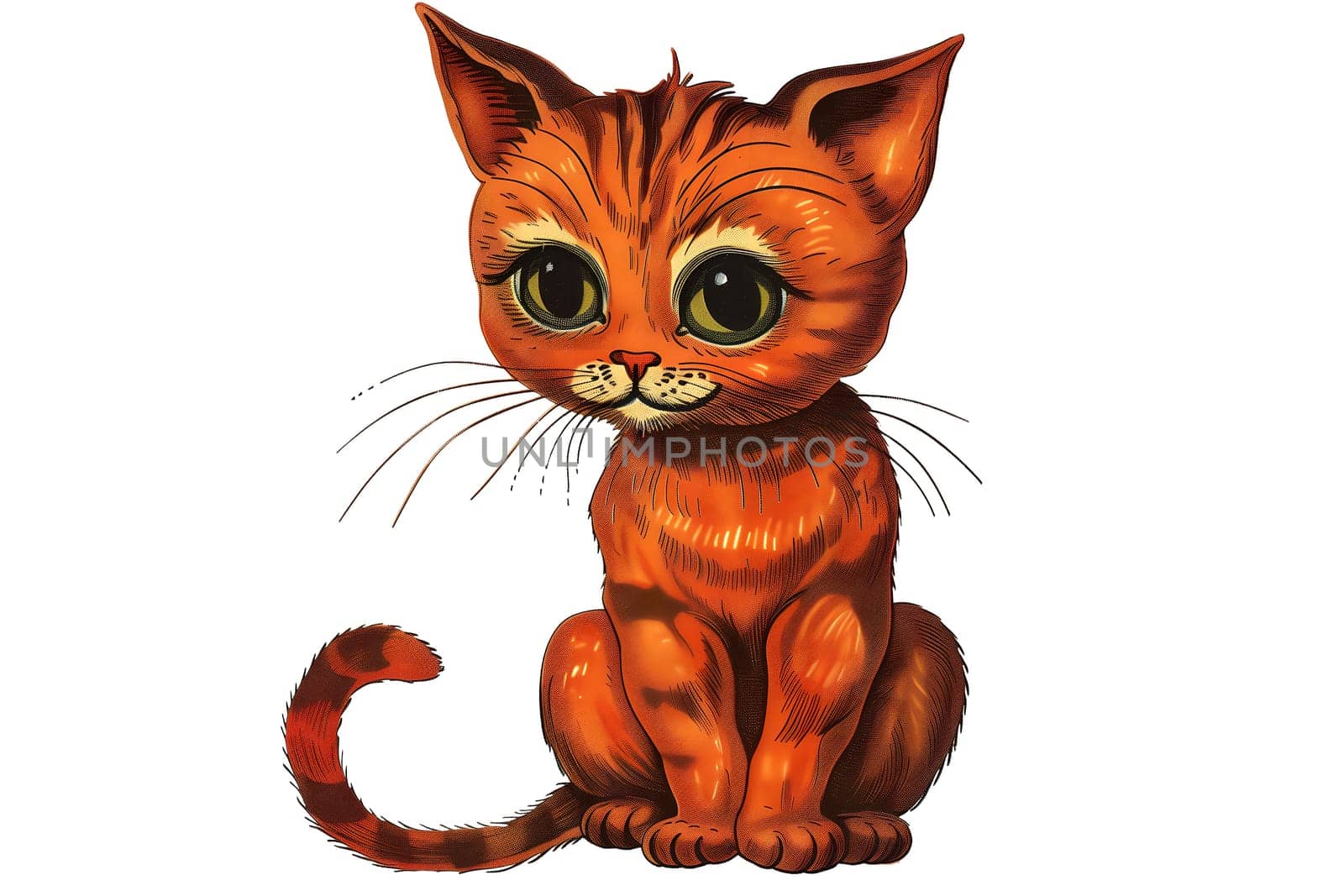 Vintage cut out illustration of orange cat with green eyes