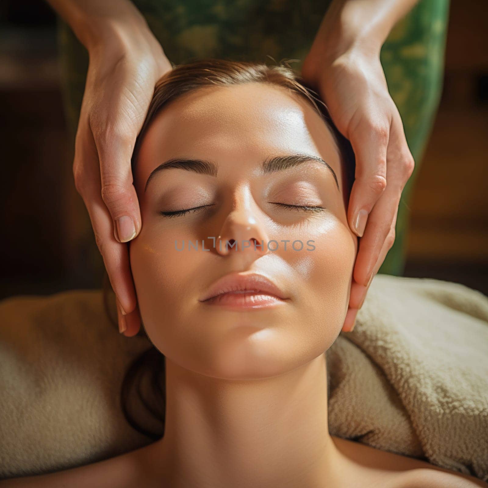 A woman gets a facial massage at a beauty parlor. High quality photo