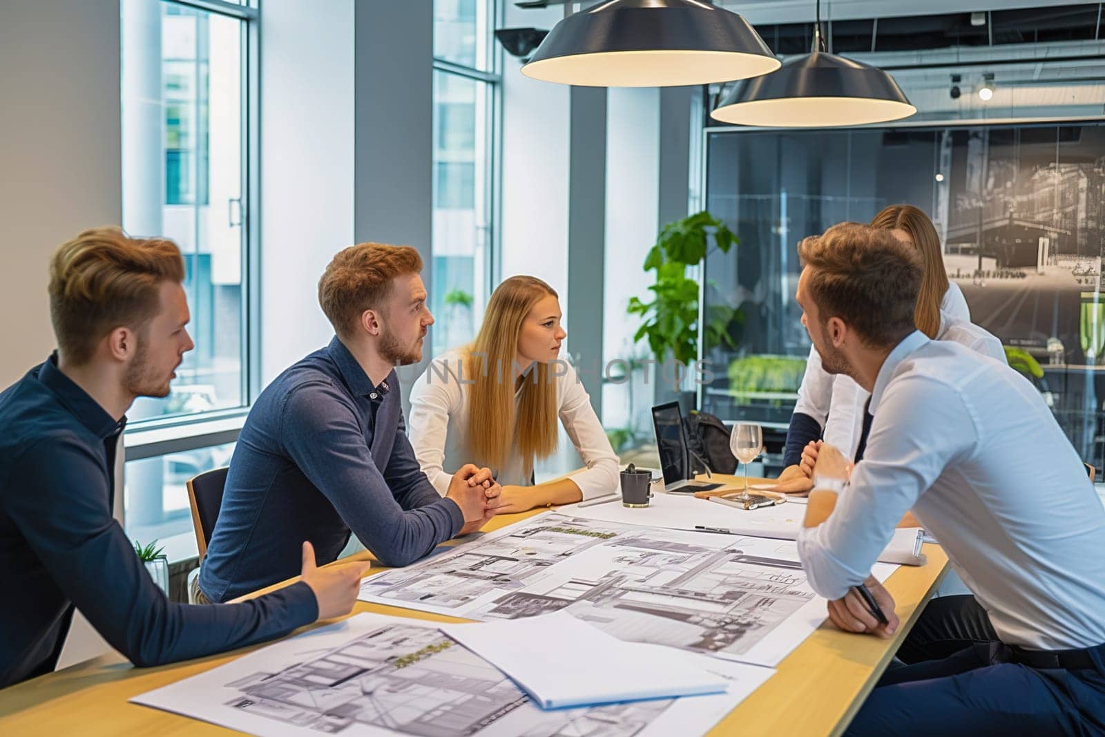 A group of architects discussing the layout of the city. High quality photo