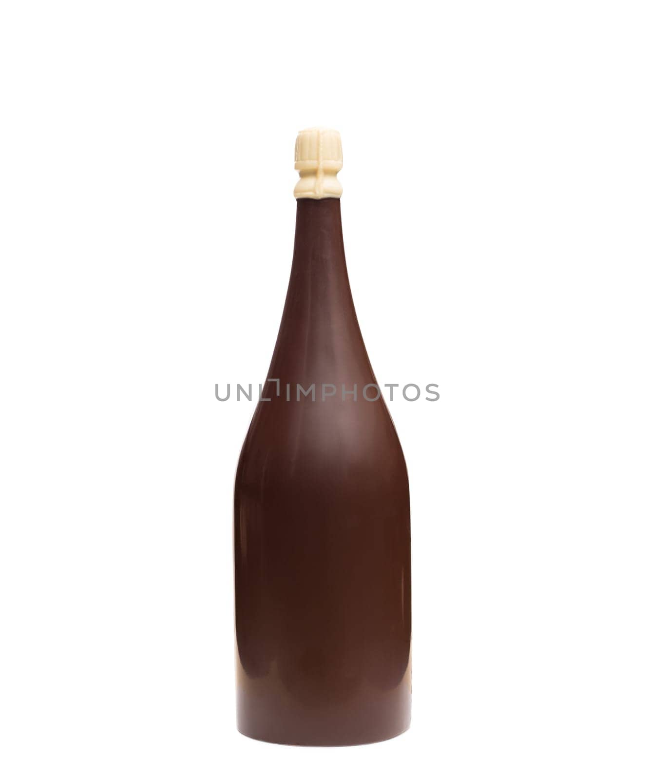 Bottle made of tasty milk chocolate, isolated on white