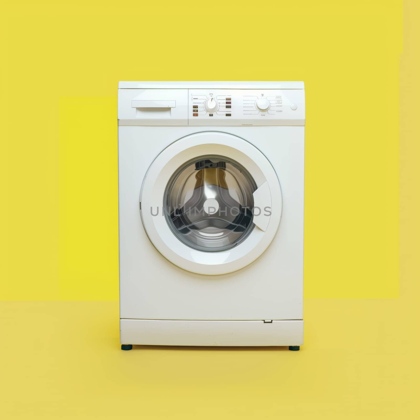 Washing machine isolated on yellow background.