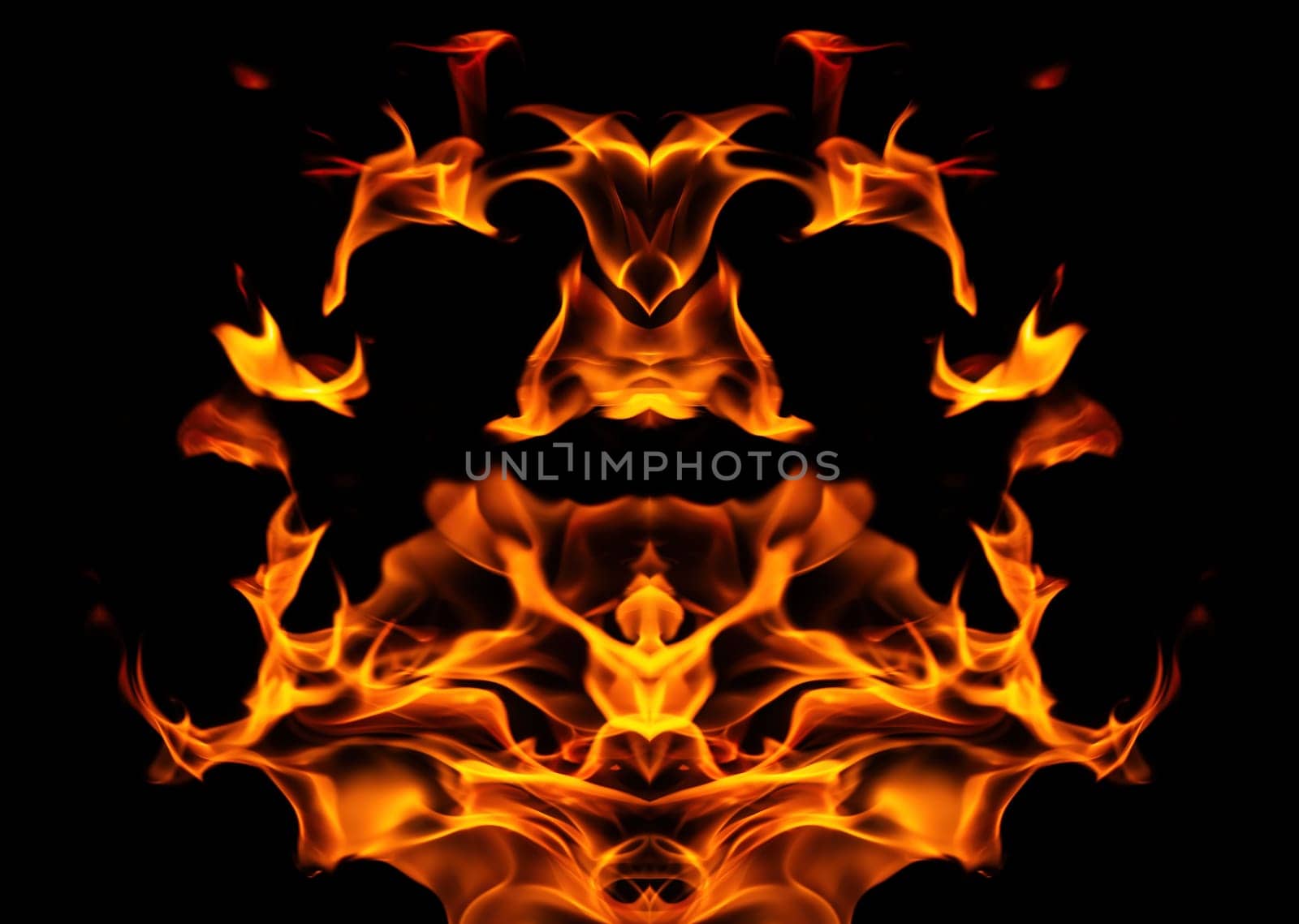 Decorative background with fire flames on black with copy space