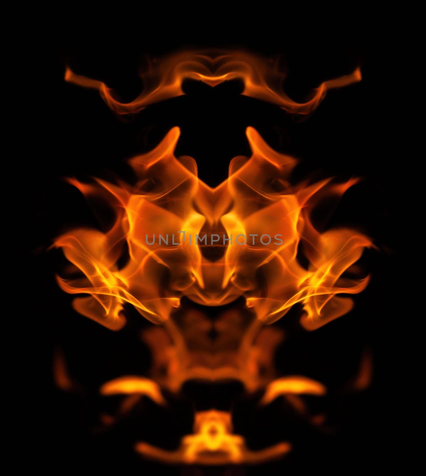 Decorative background with fire flames on black with copy space