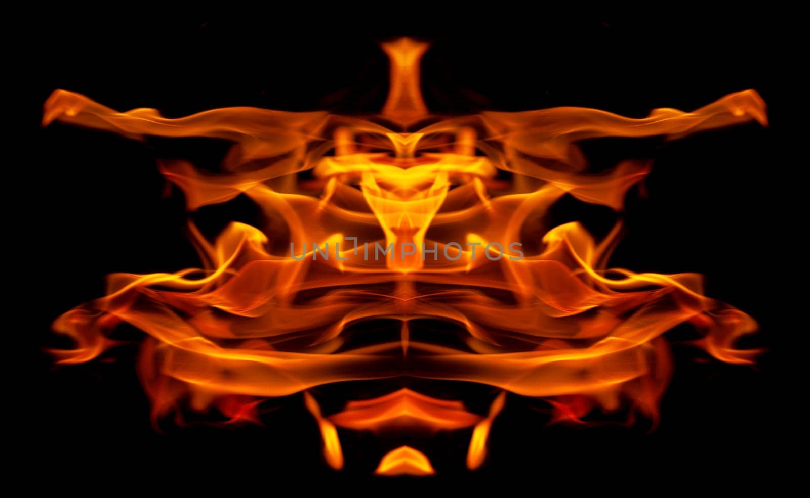Decorative background with fire flames on black with copy space