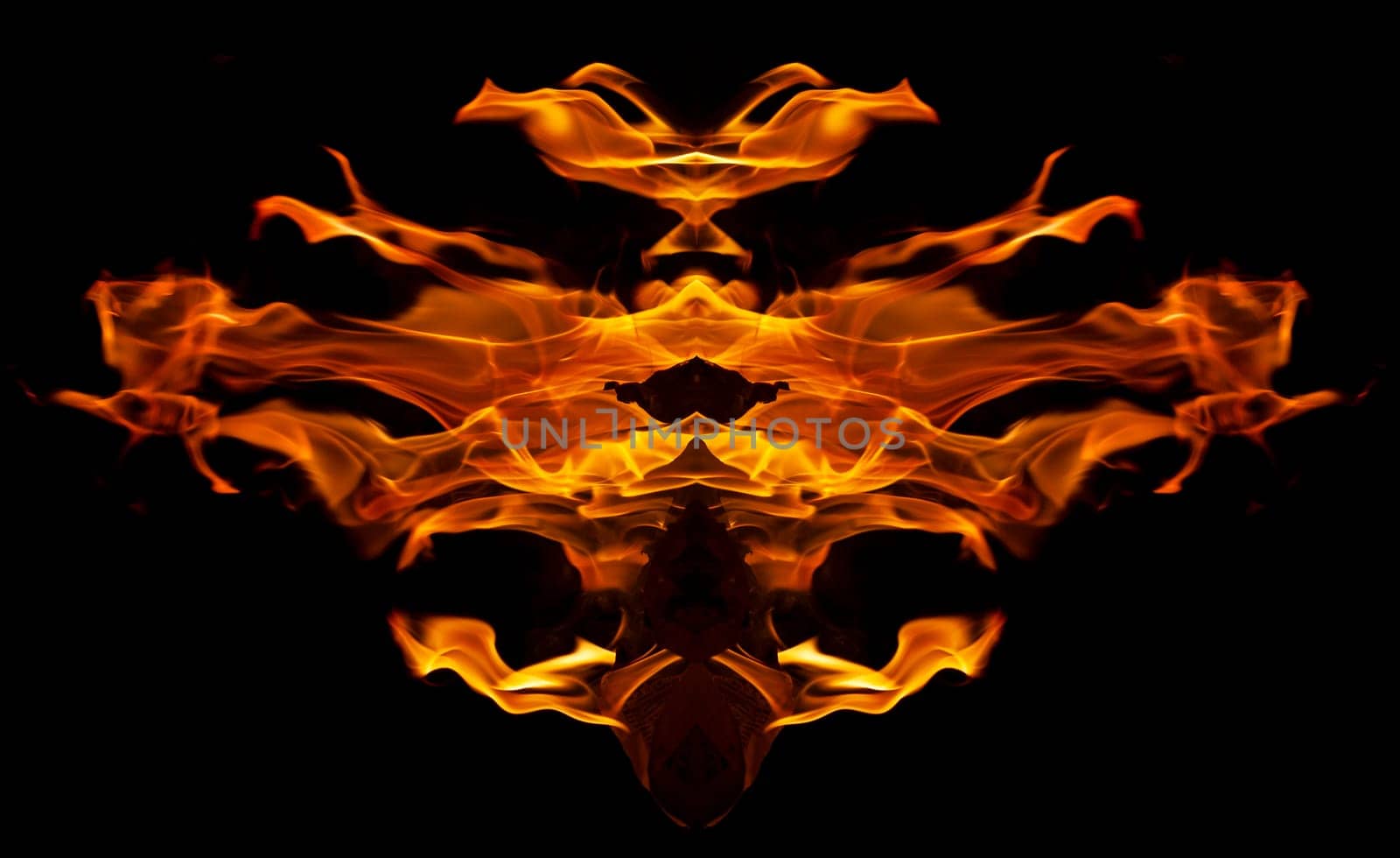Decorative background with fire flames on black with copy space