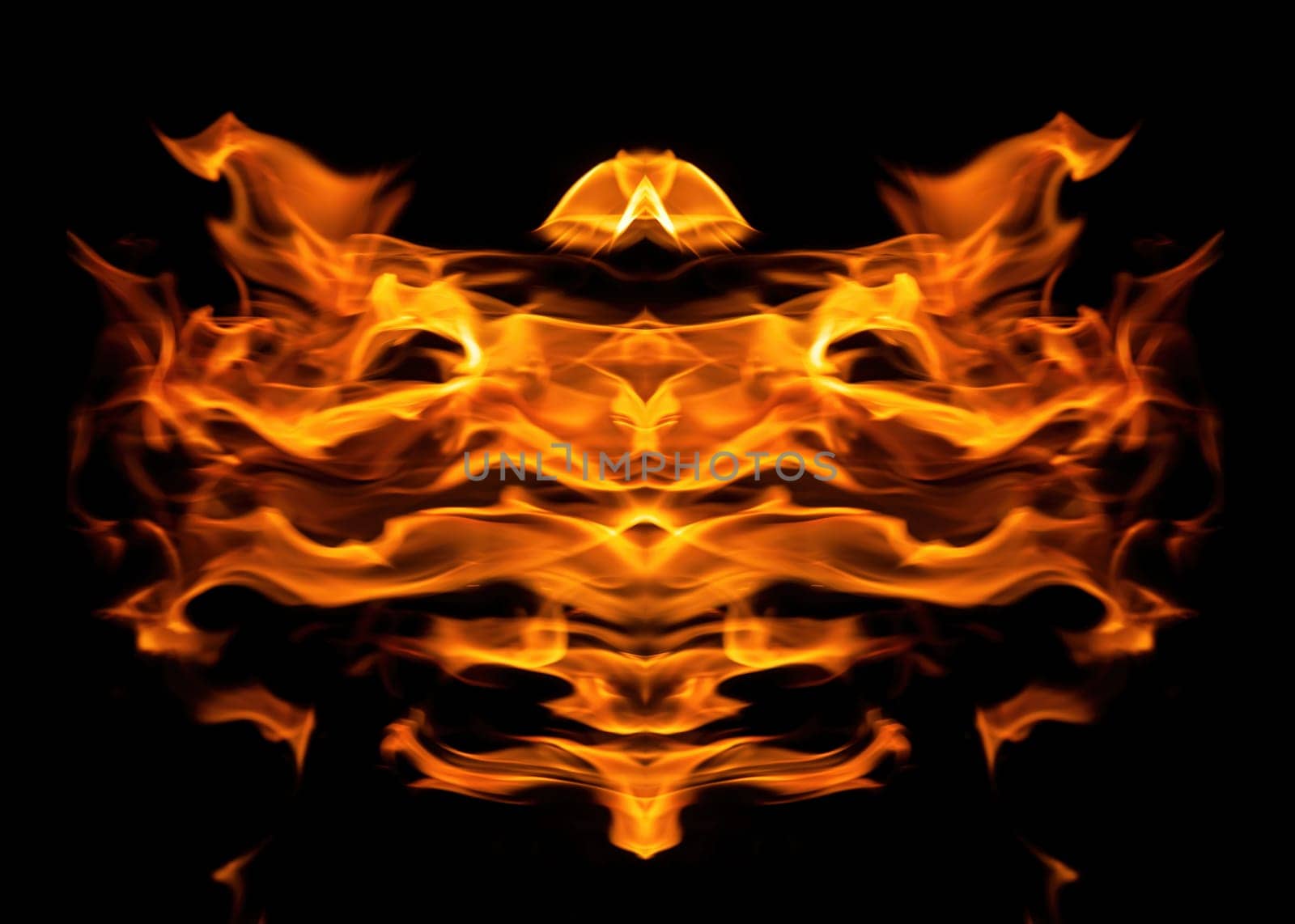 Decorative background with fire flames on black with copy space