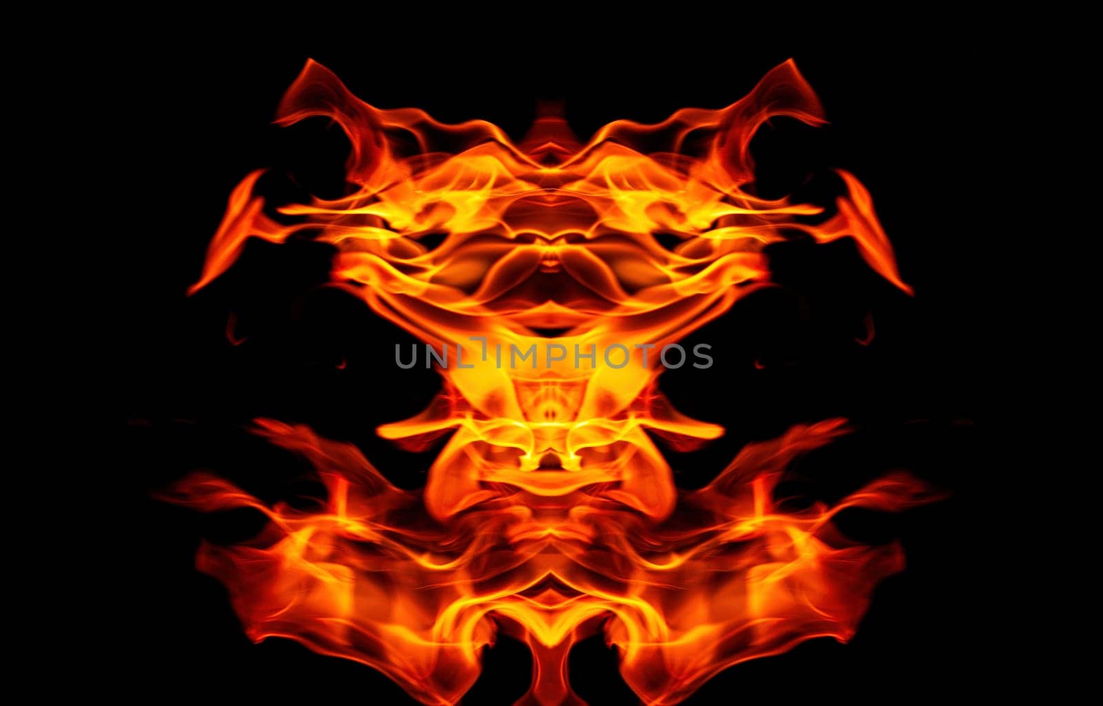 Decorative background with fire flames on black with copy space