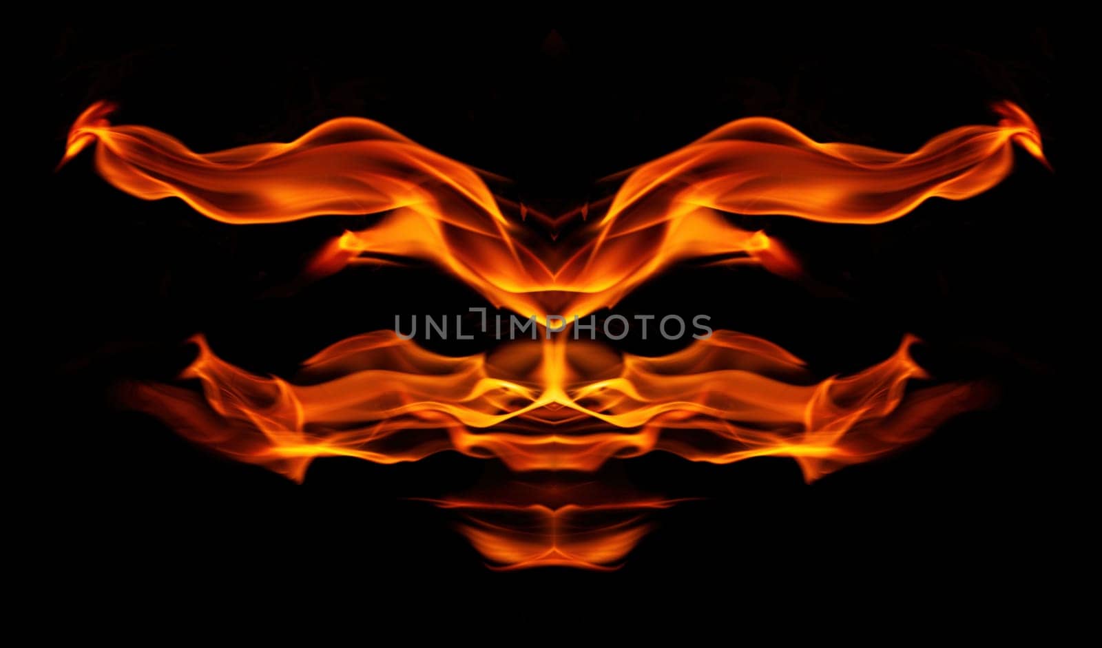Decorative background with fire flames on black with copy space