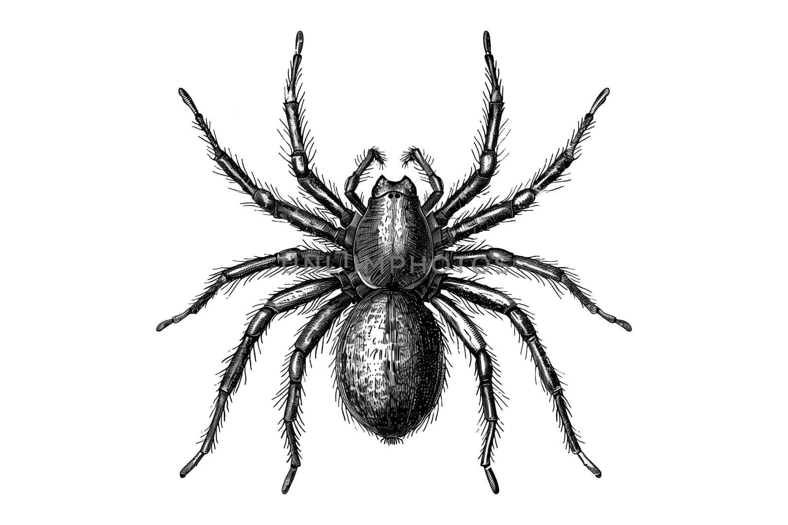 A black and white drawing of a spider cut out illustration for Halloween