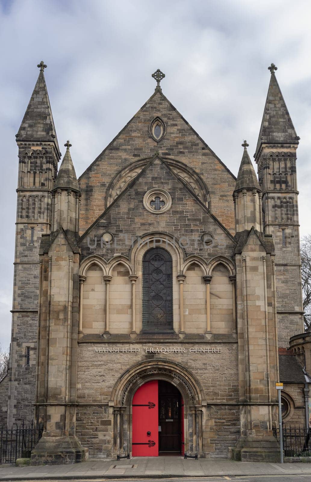 Edinburgh, Scotland - Jan 16, 2024 - Exterior architecture of Mansfield Traquair Centre in Edinburgh. Scotland. Copy space, Selective focus.