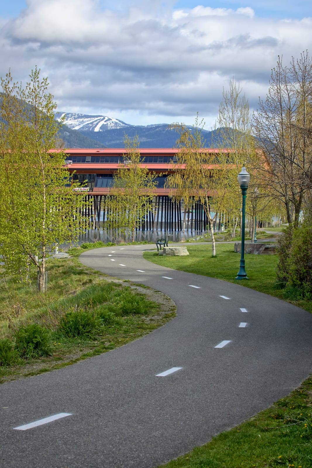 Bike and walking path leads to the Cedar Street Bridge in Sandpoint, Idaho.