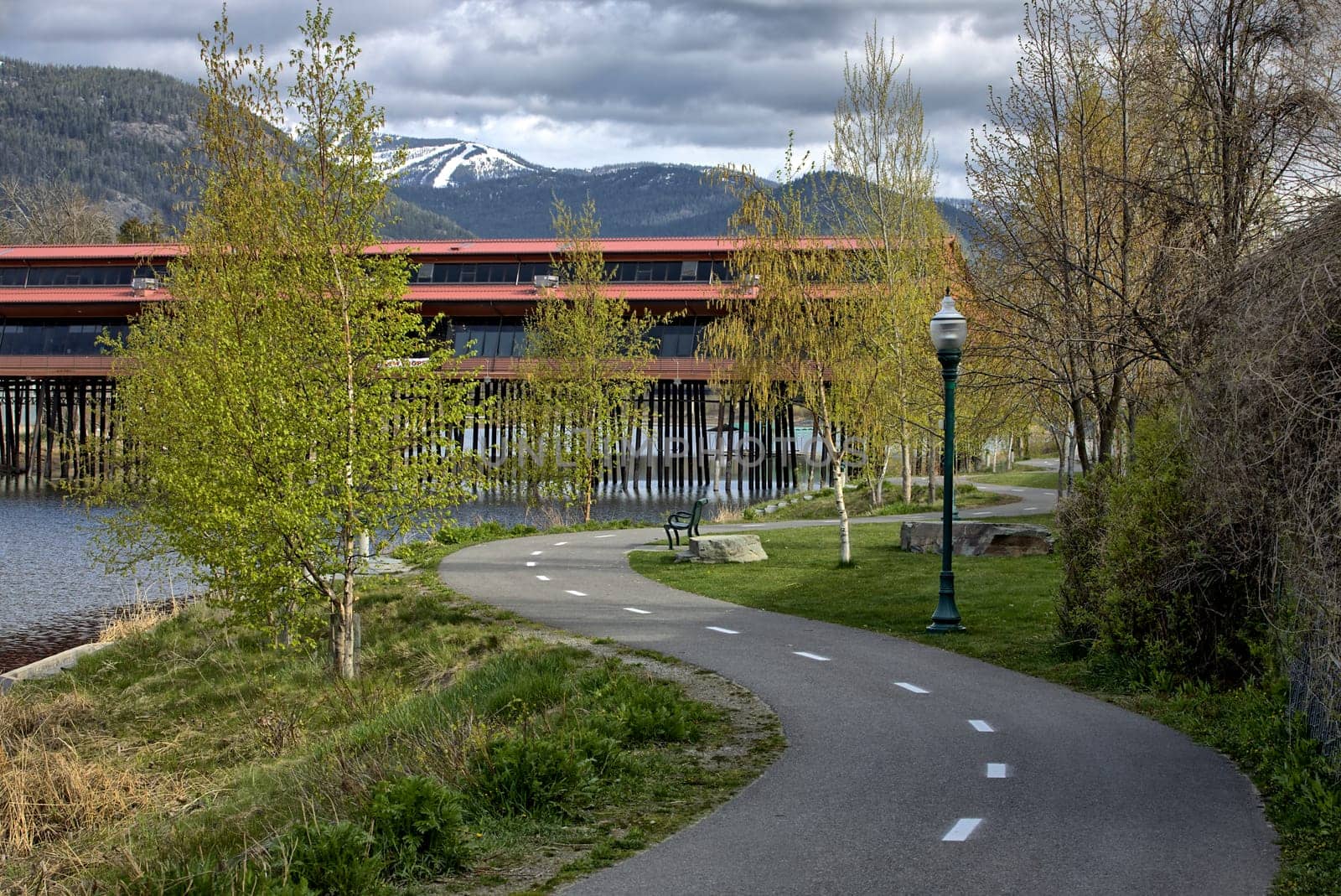 Bike and walking path leads to the Cedar Street Bridge in Sandpoint, Idaho.