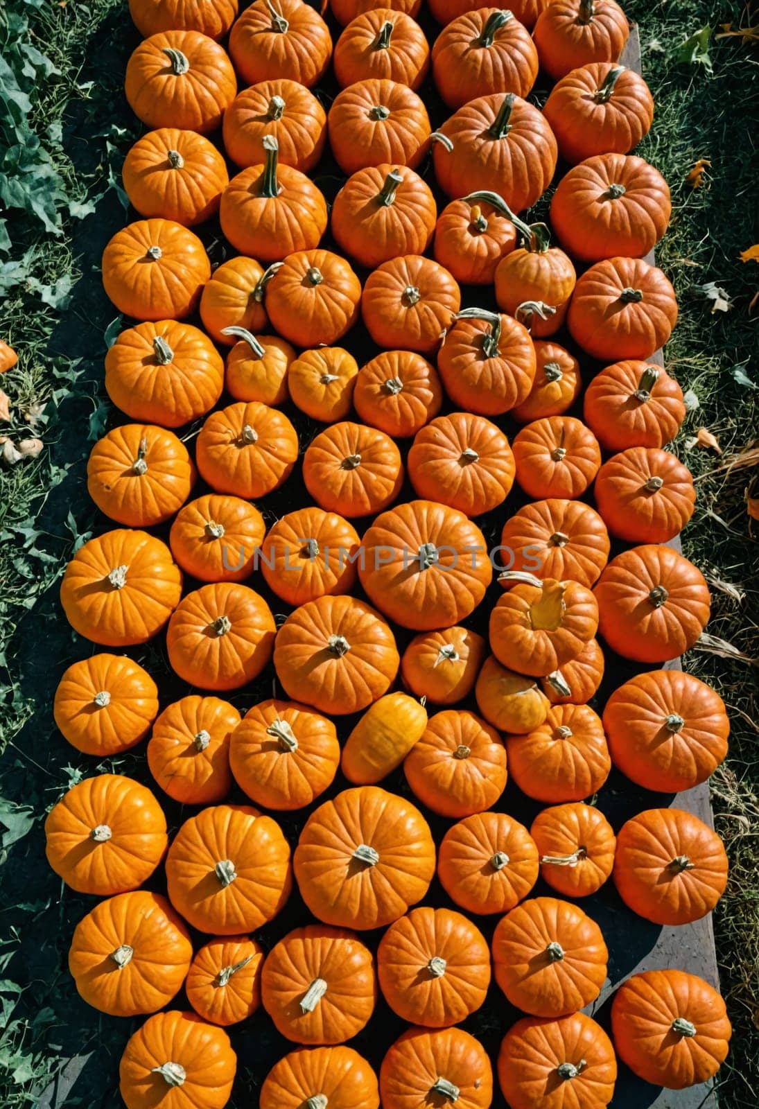 Bright orange pumpkins arranged closely together, capturing the essence of autumn and harvest time.