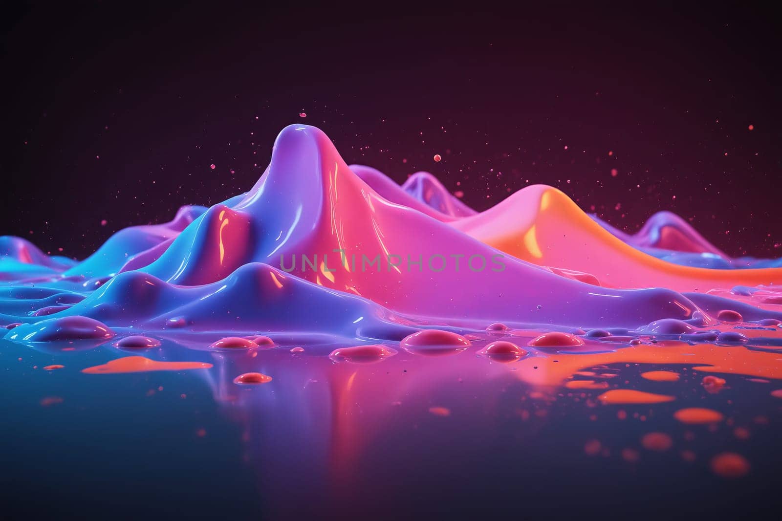 Fluid form in luminous gradient hues, featuring a glossy, reflective texture.