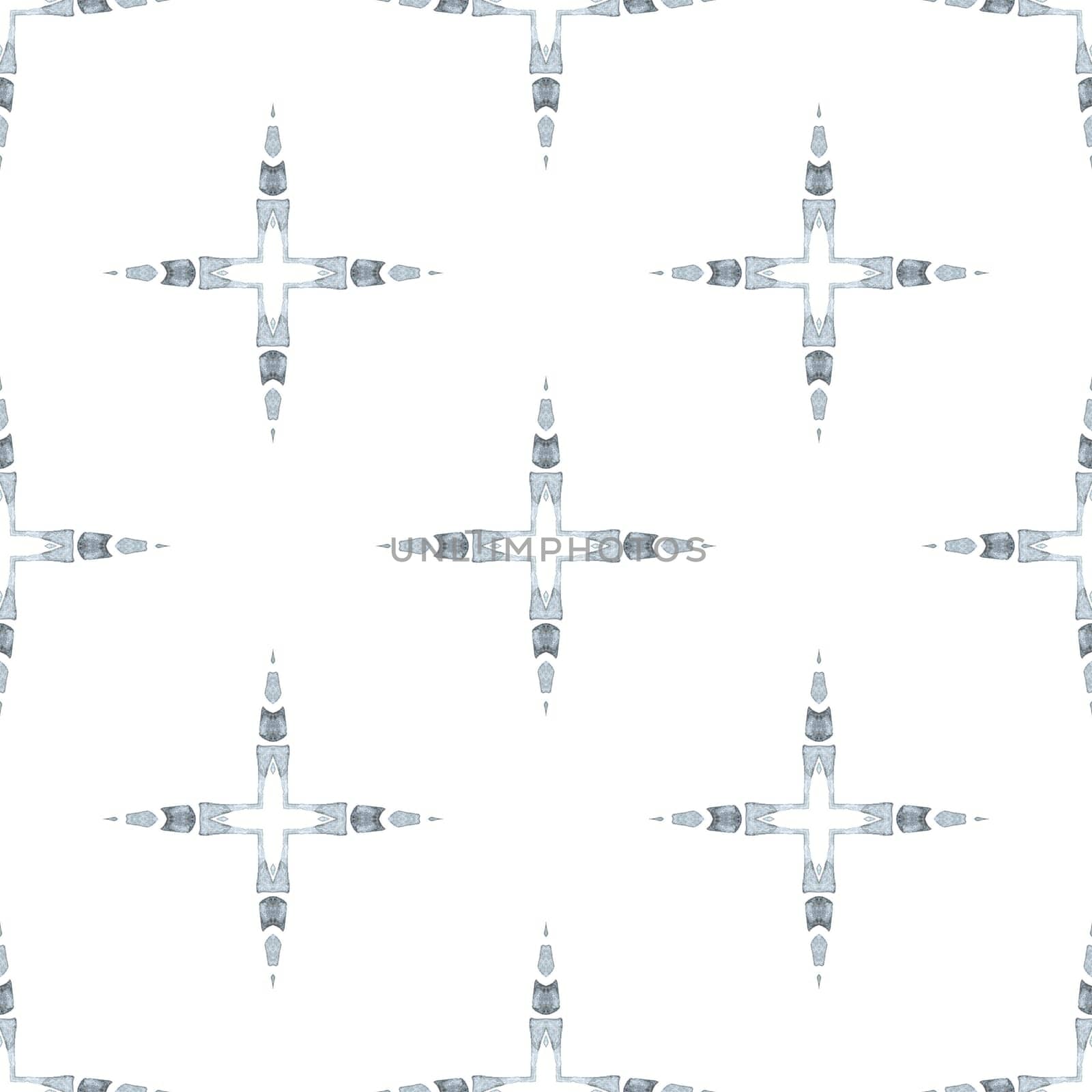 Watercolor ikat repeating tile border. Black and white elegant boho chic summer design. Textile ready interesting print, swimwear fabric, wallpaper, wrapping. Ikat repeating swimwear design.