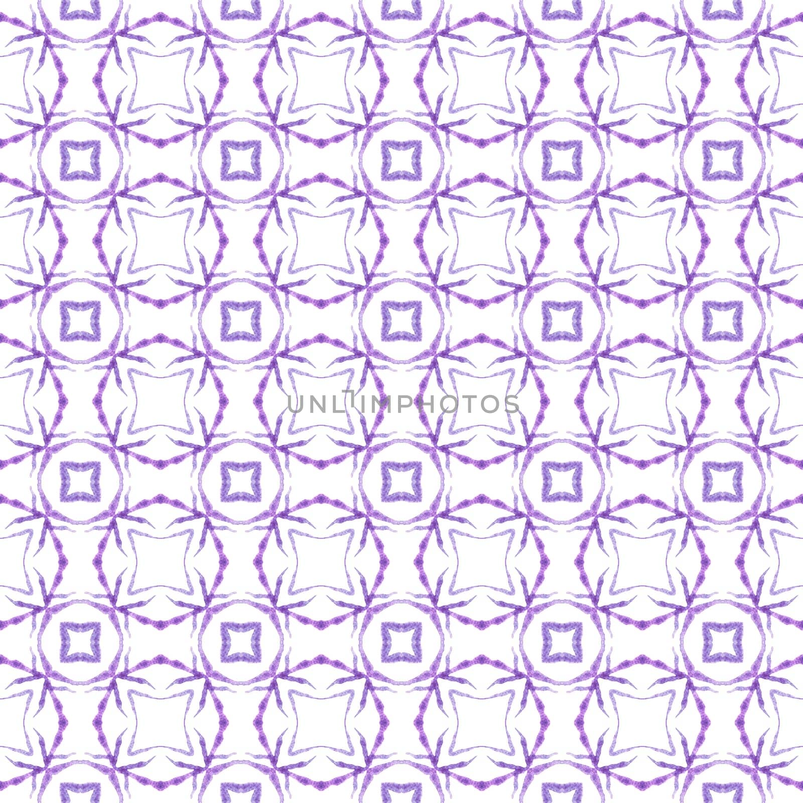 Hand painted tiled watercolor border. Purple classic boho chic summer design. Textile ready artistic print, swimwear fabric, wallpaper, wrapping. Tiled watercolor background.