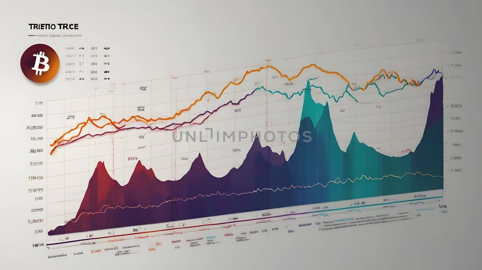 A detailed chart illustrating the price of Bitcoin over time. The chart shows multiple lines representing different metrics, with the x-axis denoting time and the y-axis denoting price. Several significant events in Bitcoin's history are marked along the x-axis.
